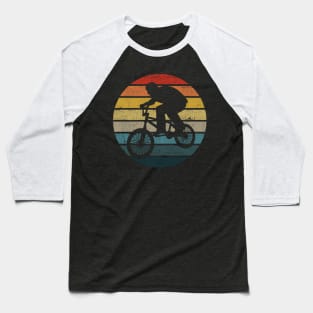 BMX Bicyclist Silhouette On A Distressed Retro Sunset print Baseball T-Shirt